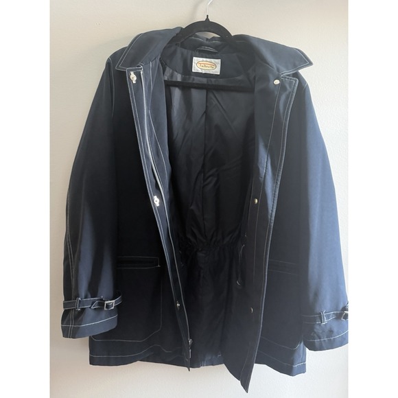 Talbots Navy Hooded Utility Jacket Women's Large Zip Front Drawstring Waist - Picture 8 of 16